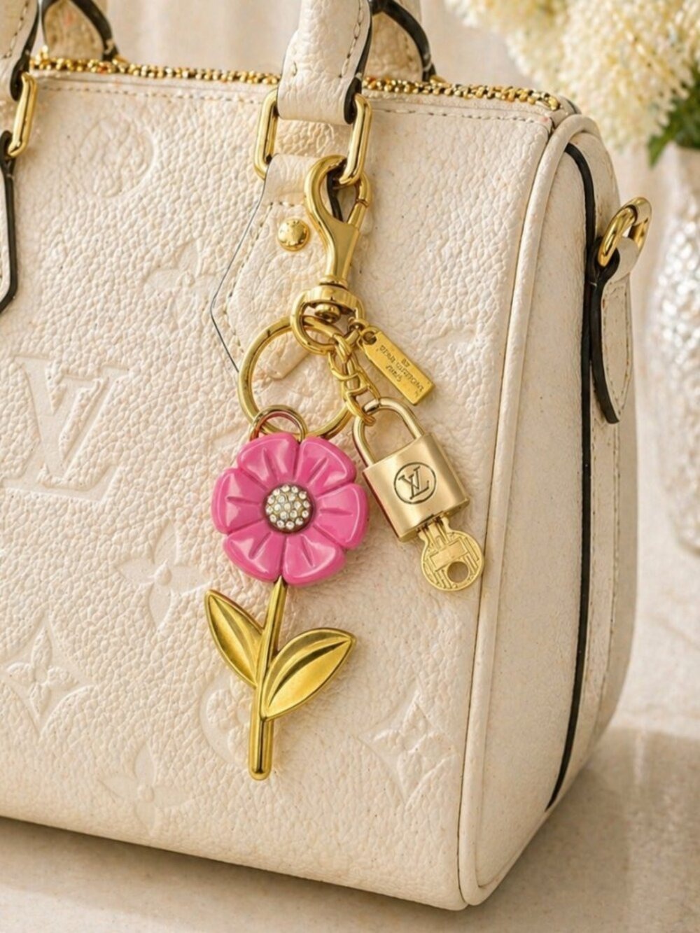 Authentic Louis Vuitton Gold Padlock 🔒 Key Set w/ Unbranded Flower Bag Charm